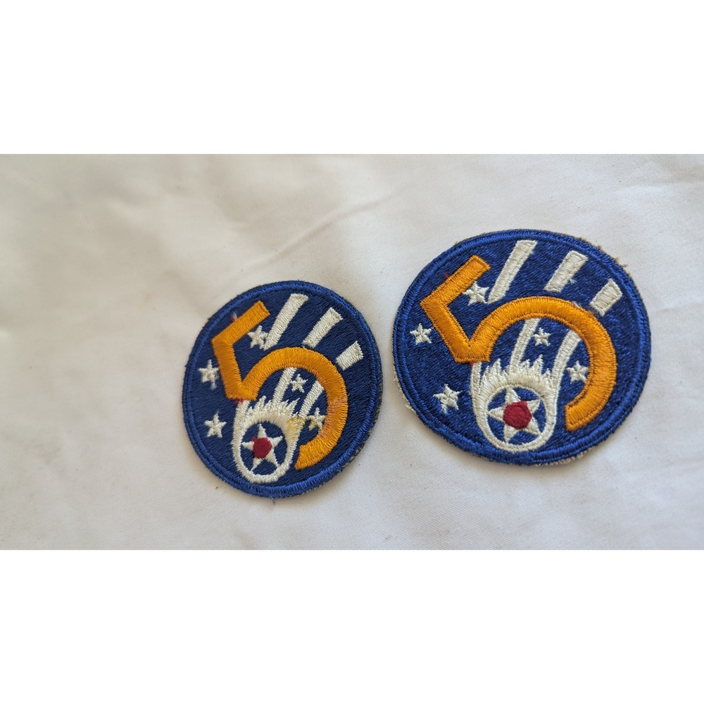 Vintage US Air Force 5th Air Force Embroidered Patch Set of 2 Blue Yellow 3 Inch